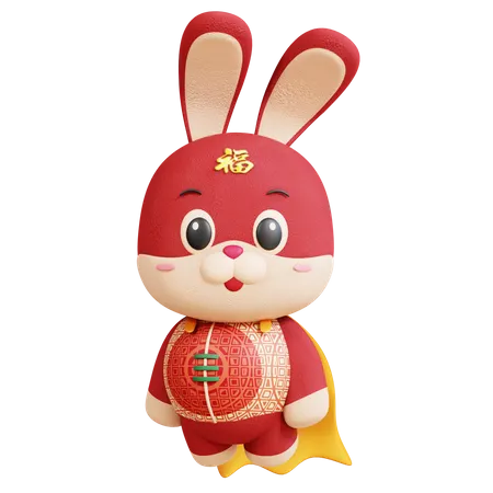 Chinese Rabbit Superman Pose 3D Illustration