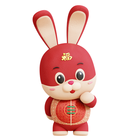 Chinese Rabbit Thinking Pose 3D Illustration
