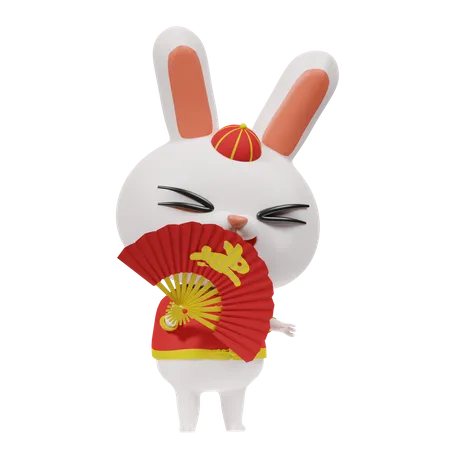 Chinese Rabbit With Fan  3D Icon