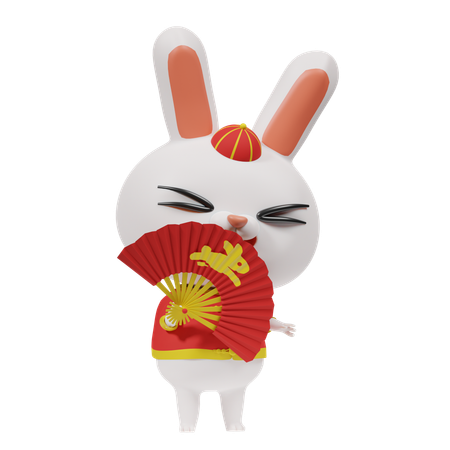 Chinese Rabbit With Fan  3D Icon