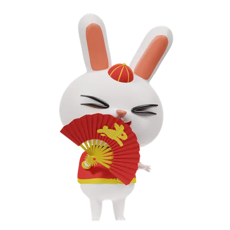 Chinese Rabbit With Fan  3D Icon