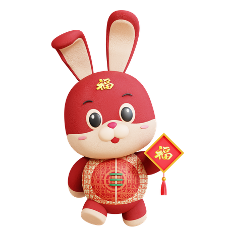 Chinese Rabbit With Imlek Medal  3D Illustration