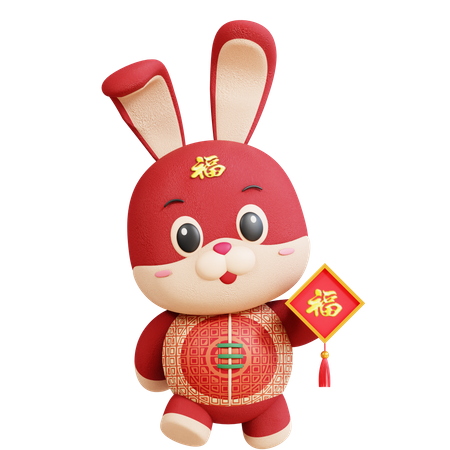 Chinese Rabbit With Imlek Medal 3D Illustration
