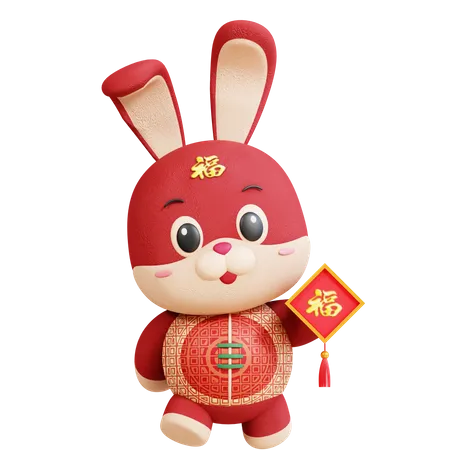 Chinese Rabbit With Imlek Medal 3D Illustration