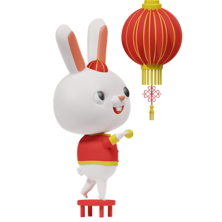 Chinese Rabbit With Lantern  3D Icon