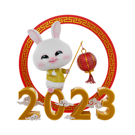 Chinese Rabbit With Chinese Lantern On 2023  3D Illustration