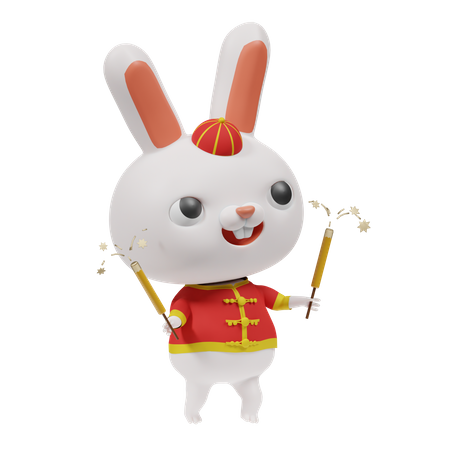 Chinese Rabbit With Sparkles  3D Icon