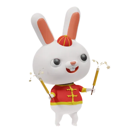 Chinese Rabbit With Sparkles  3D Icon