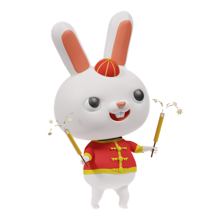 Chinese Rabbit With Sparkles  3D Icon