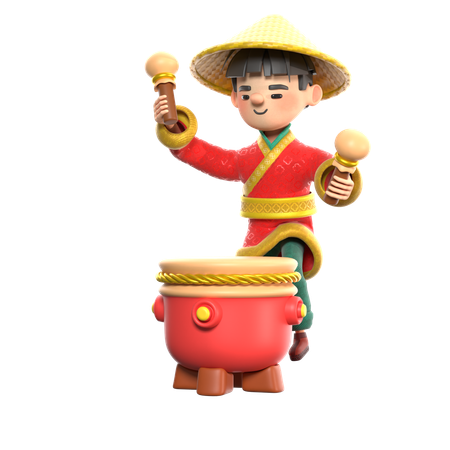 Chinese, der Trommel spielt  3D Illustration