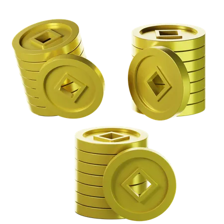 3 D Chinese Stacked Coins On Three Points Of View 3D Icon