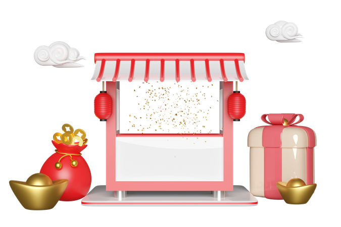 Chinese Style Booth Shop  3D Icon