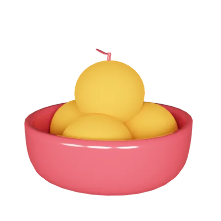 Chinese Tangerine In Red Bowl 3D Illustration