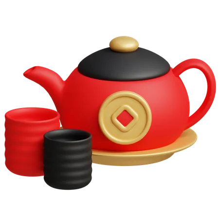 This 3 D Icon Of A Traditional Chinese Teapot With Cups Is Perfect For Projects Related To Tea Ceremonies Cultural Traditions And Festive Celebrations 3D Icon