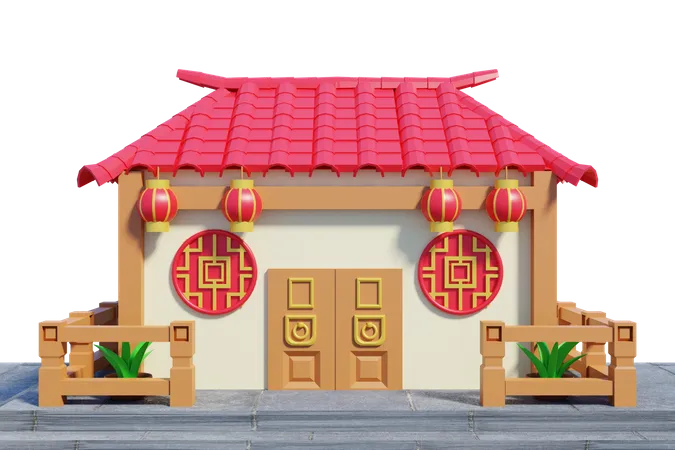 3 D Rendering Of Temple Chinese New Year Concept 3D Illustration