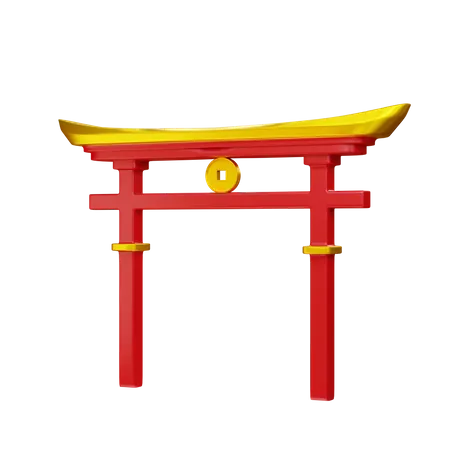 Chinese temple gate  3D Illustration