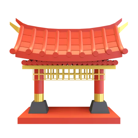 Chinese temple gate  3D Illustration