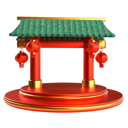 Chinese Temple Gate With Lantern Podium  3D Icon