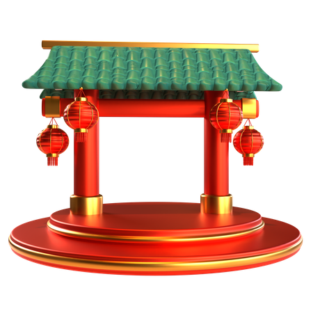 Chinese Temple Gate With Lantern Podium  3D Icon