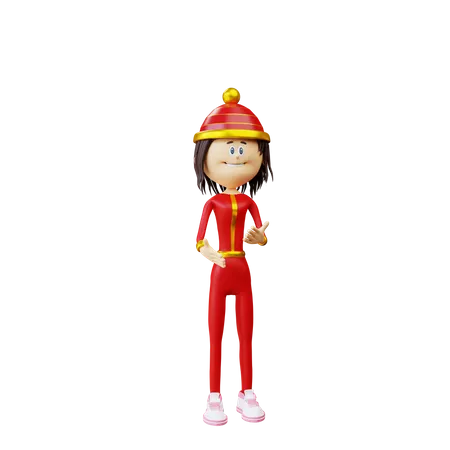 3 D Character Chinese Woman Stand Up To Chat Pose Illustration Object 3D Illustration