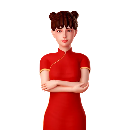 Chinese woman folded her both hand in waist  3D Illustration