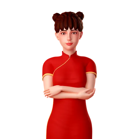 Chinese woman folded her both hand in waist 3D Illustration