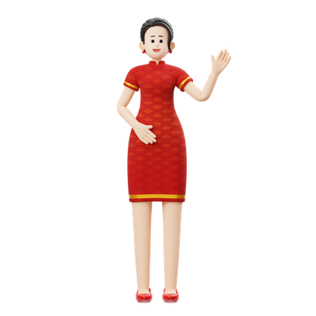 Chinese Woman Greeting  3D Illustration