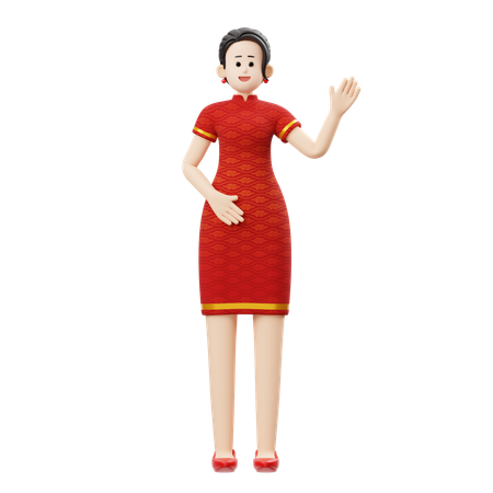 Chinese Woman Greeting  3D Icon