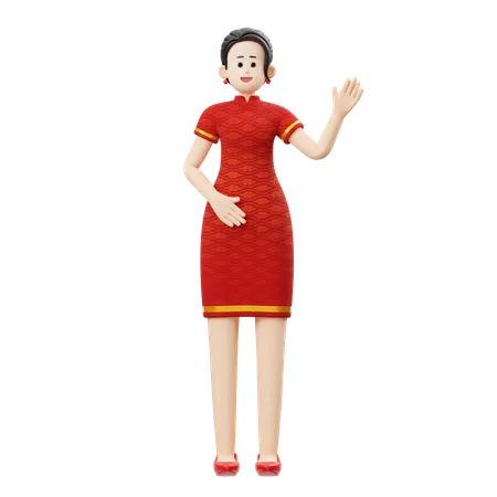 Chinese Woman Greeting  3D Illustration