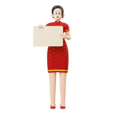 Chinese Woman Is Holding Board  3D Illustration