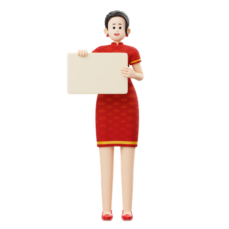 Chinese Woman Is Holding Board  3D Illustration