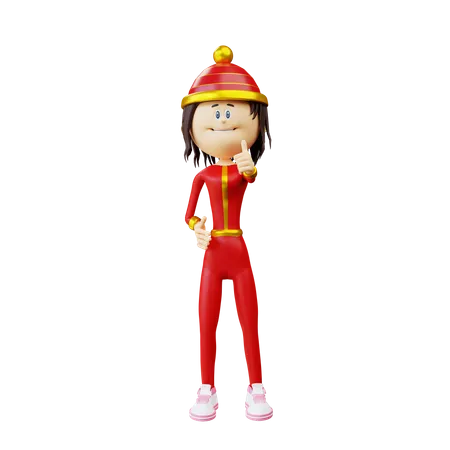 3 D Character Chinese Woman Stand And Like Pose Illustration Object 3D Illustration