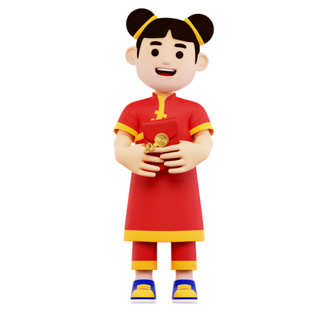 Chinese Woman with Angpao  3D Illustration