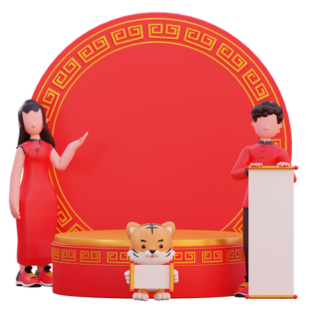 Chinesen mit Neujahrsfeier-Einladung  3D Illustration