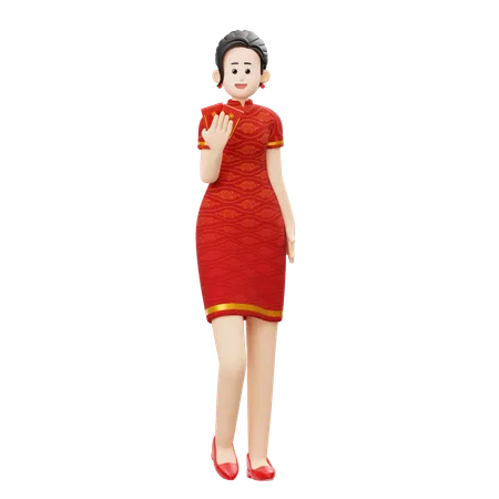 Chinesin hält Angpao  3D Illustration