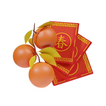 Chinesische Orangen und Umschlag  3D Icon