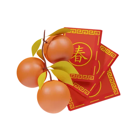 Chinesische Orangen und Umschlag  3D Icon