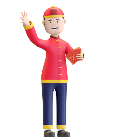 Chinesischer Junge hält chinesischen roten Umschlag  3D Icon