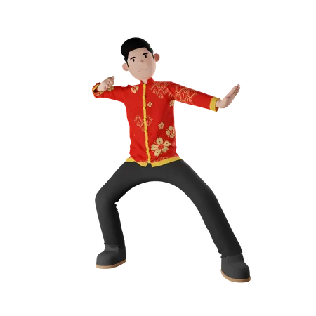 Chinesischer Junge macht Kungfu  3D Illustration