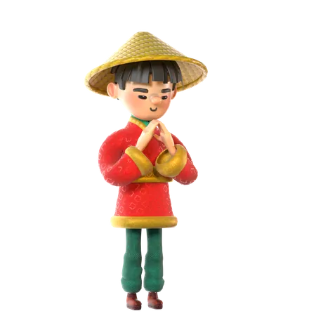 Chinese mit respektvoller Handhaltung  3D Illustration