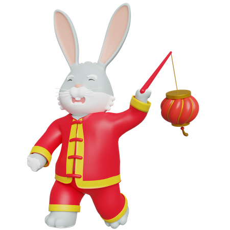 Chinesisches kaninchen bringt laterne  3D Illustration