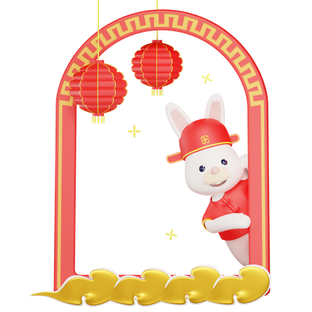 Chinesisches Kaninchen kommt aus dem Fenster  3D Illustration