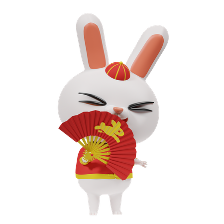 Chinesisches Kaninchen mit Fächer  3D Icon