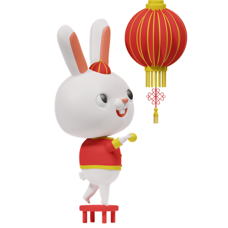 Chinesisches Kaninchen mit Laterne  3D Icon