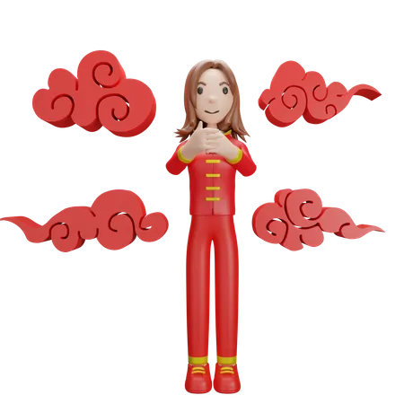 Chinesisches Mädchen feiert chinesisches Neujahr  3D Illustration