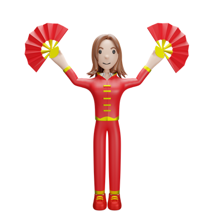 Chinesisches Mädchen mit chinesischem Fächer  3D Illustration