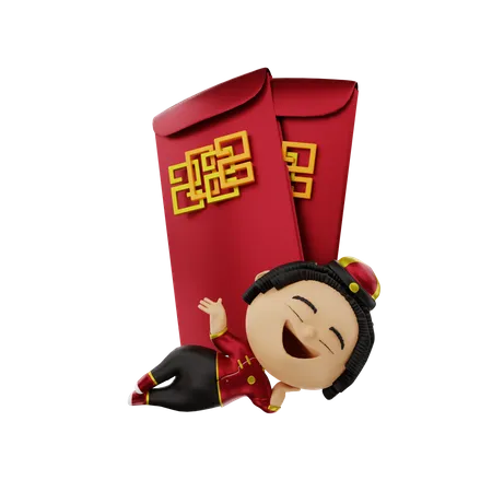 Chinesisches Mädchen mit chinesischem Umschlag  3D Illustration