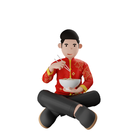 Chinsese Boy Eating Noodle  3D Icon