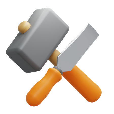 Chisel And Hammer  3D Icon