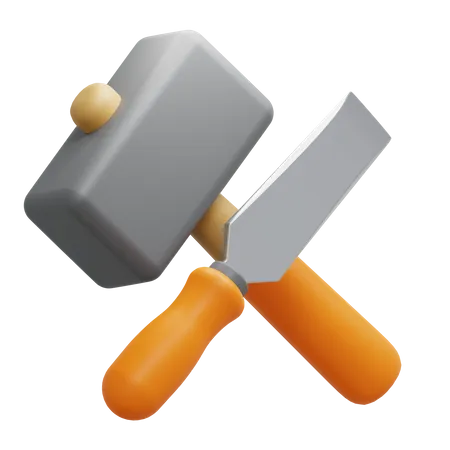 Chisel And Hammer  3D Icon